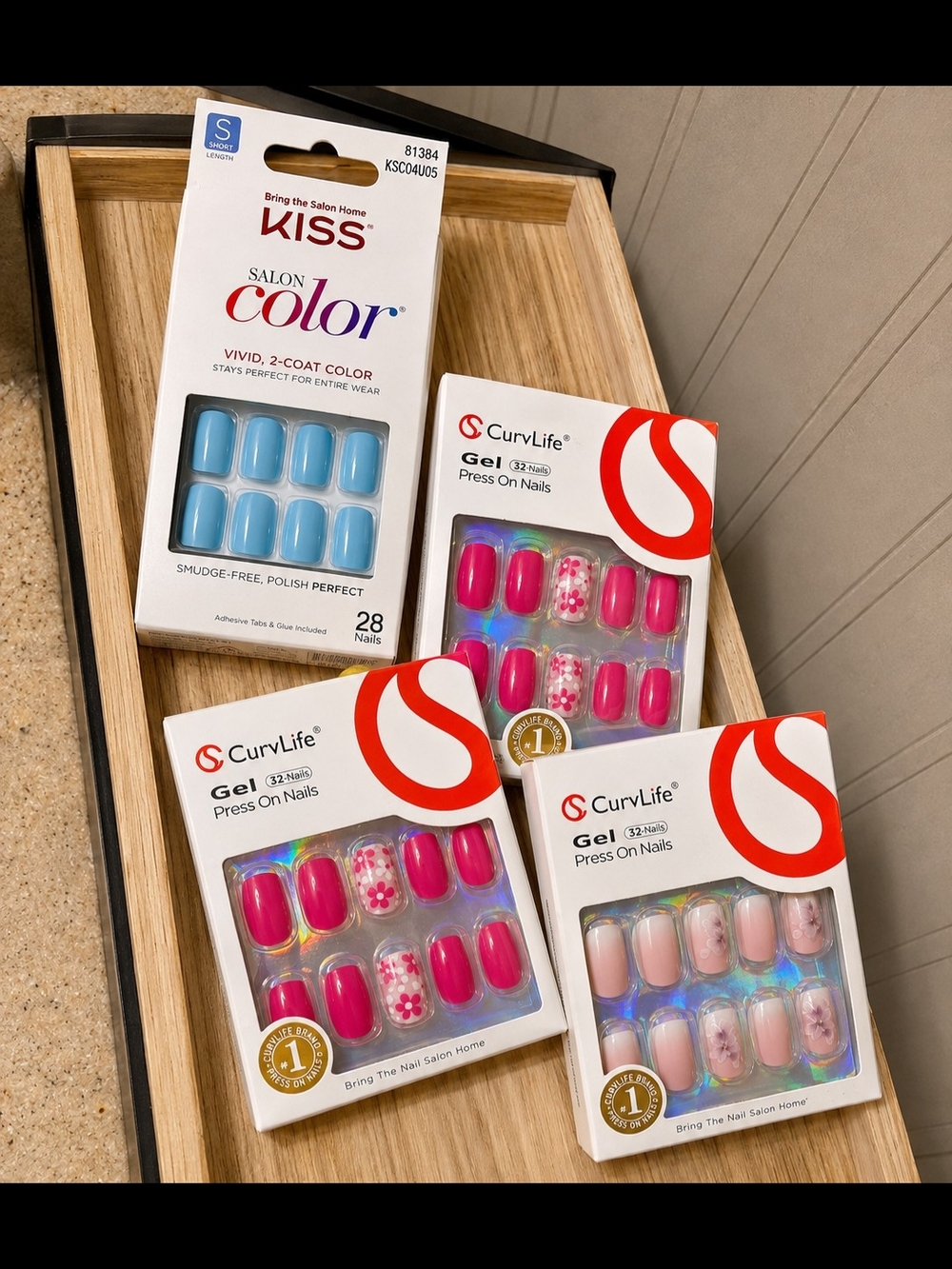 CurvLife & Kiss Press-On Nail Set Bundle 4 Sets, Glue Inclunded, New In Box
